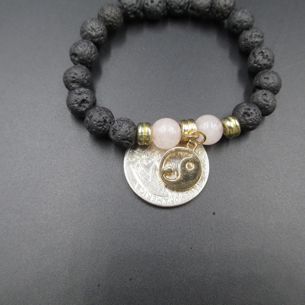 Vintage Stylish Peace Symbol Lava Rock Bracelet - Picture 6 of 6